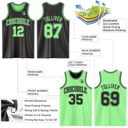 Custom Reversible Black Pea Green Double Side Sublimation Basketball Set Jersey
