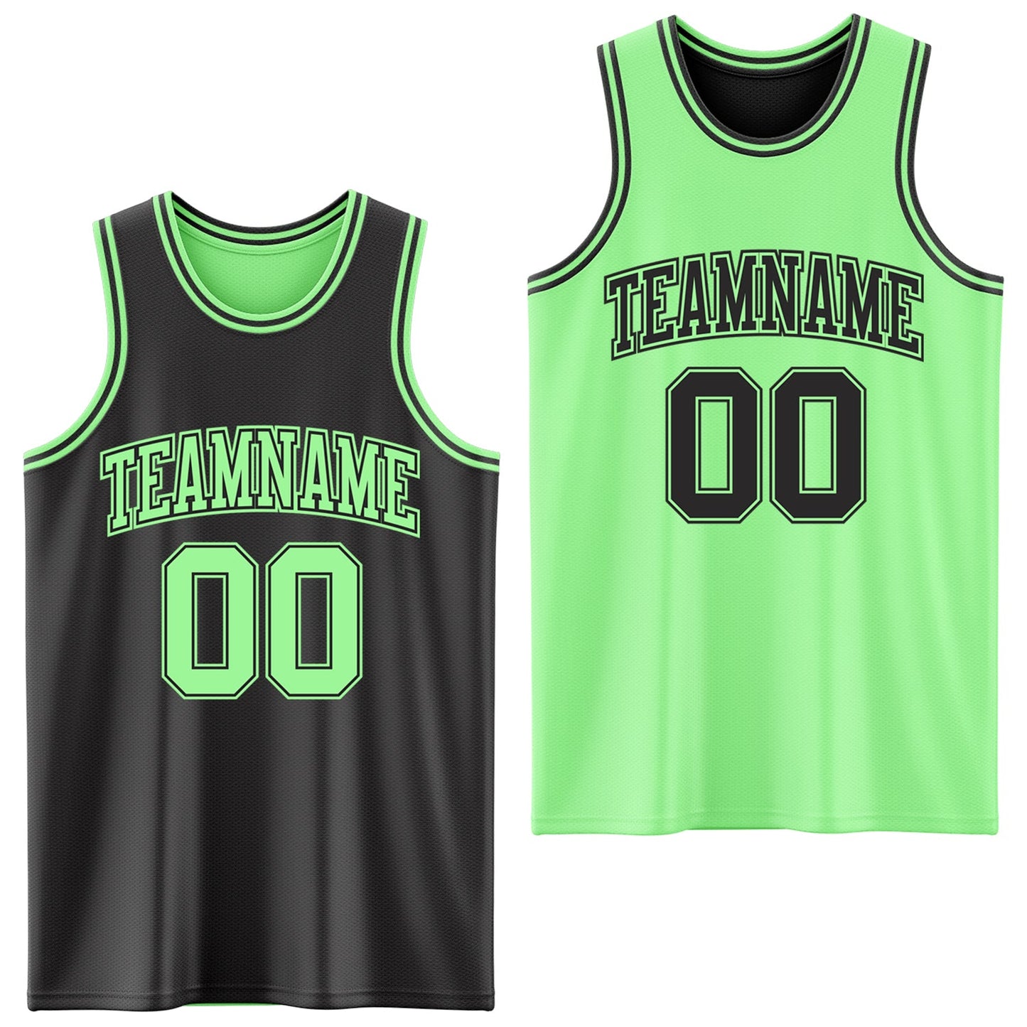 Custom Reversible Black Pea Green Double Side Sublimation Basketball Set Jersey