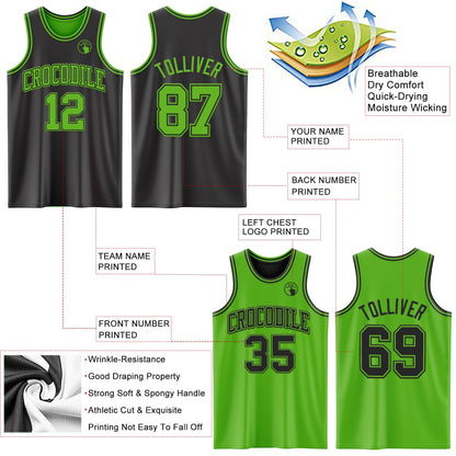 Custom Reversible Black Aurora Green Double Side Sublimation Basketball Set Jersey