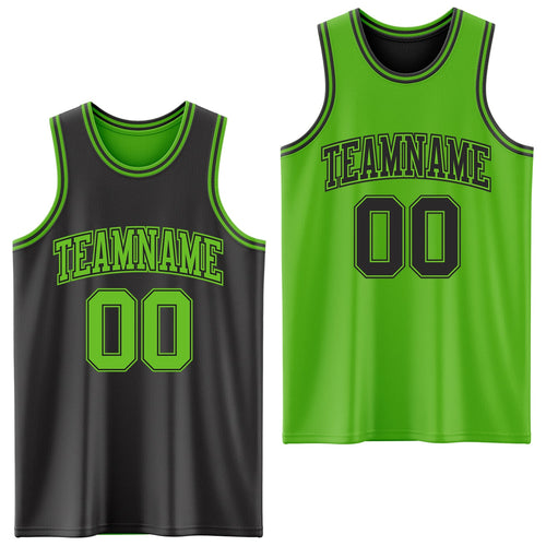 Custom Reversible Black Aurora Green Double Side Sublimation Basketball Set Jersey
