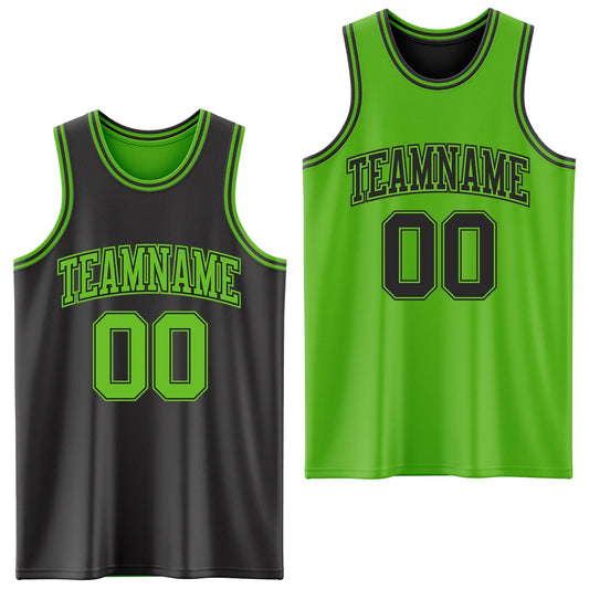 Custom Reversible Black Aurora Green Double Side Sublimation Basketball Set Jersey
