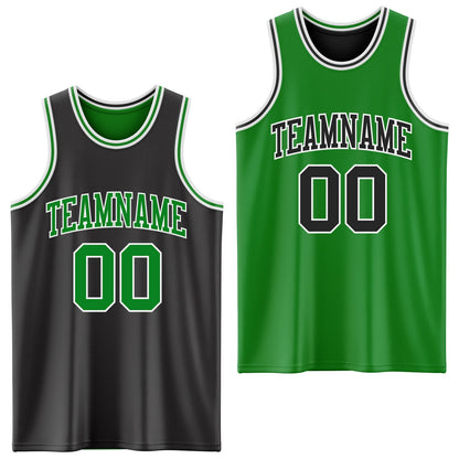 Custom Reversible Black Grass Green-White Double Side Sublimation Basketball Set Jersey