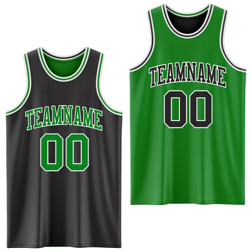 Custom Reversible Black Grass Green-White Double Side Sublimation Basketball Set Jersey
