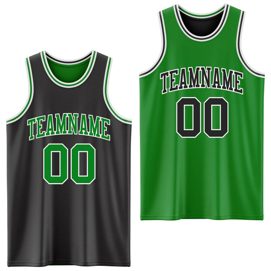 Custom Reversible Black Grass Green-White Double Side Sublimation Basketball Set Jersey