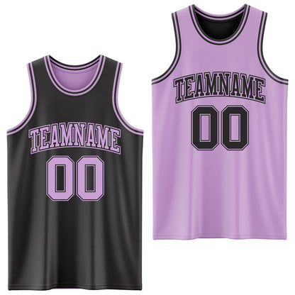 Custom Reversible Black Light Purple Double Side Sublimation Basketball Set Jersey