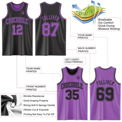 Custom Reversible Black Medium Purple Double Side Sublimation Basketball Set Jersey