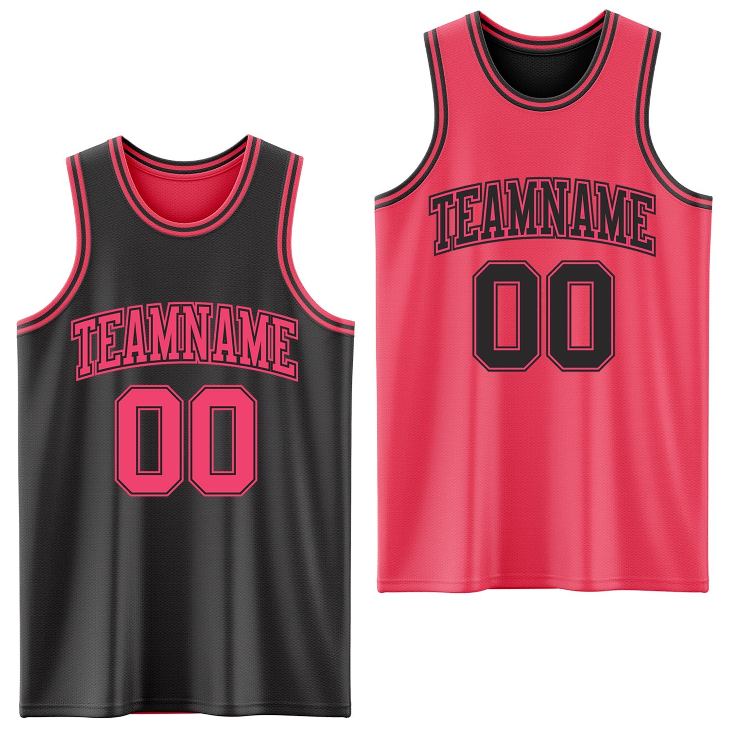 Custom Reversible Black Neon Pink Double Side Sublimation Basketball Set Jersey