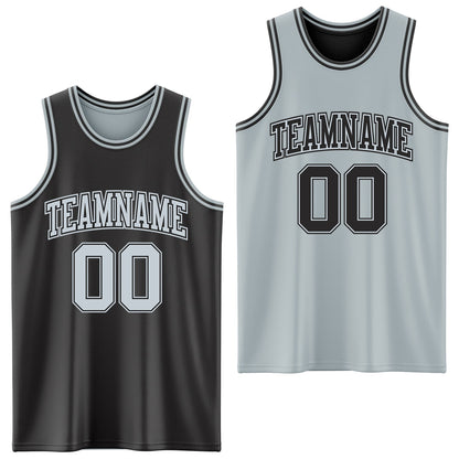 Custom Reversible Black Silver Double Side Sublimation Basketball Set Jersey