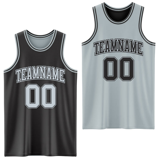 Custom Reversible Black Silver Double Side Sublimation Basketball Set Jersey
