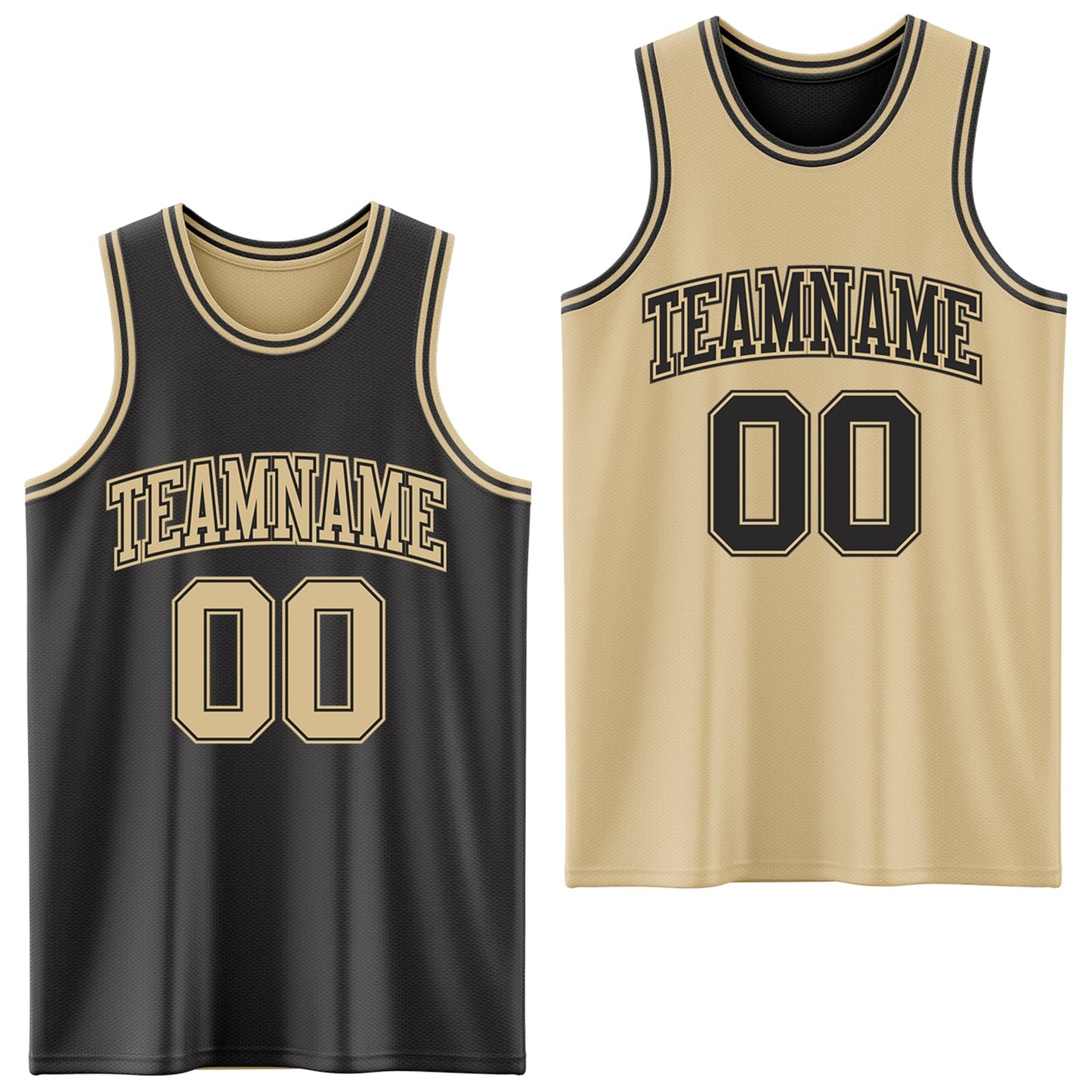 Custom Reversible Black Vegas Gold Double Side Sublimation Basketball Set Jersey