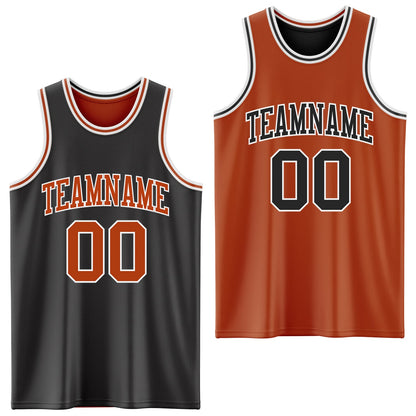 Custom Reversible Black Texas Orange-White Double Side Sublimation Basketball Set Jersey
