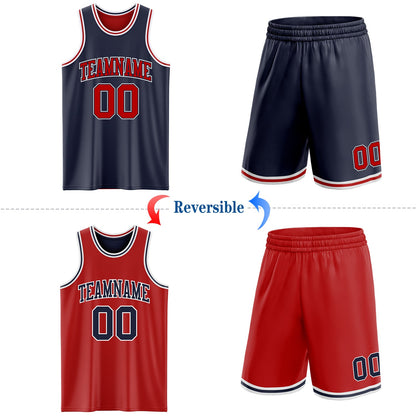Custom Navy Red-White Reversible Double Side Sublimation Basketball Set Jersey