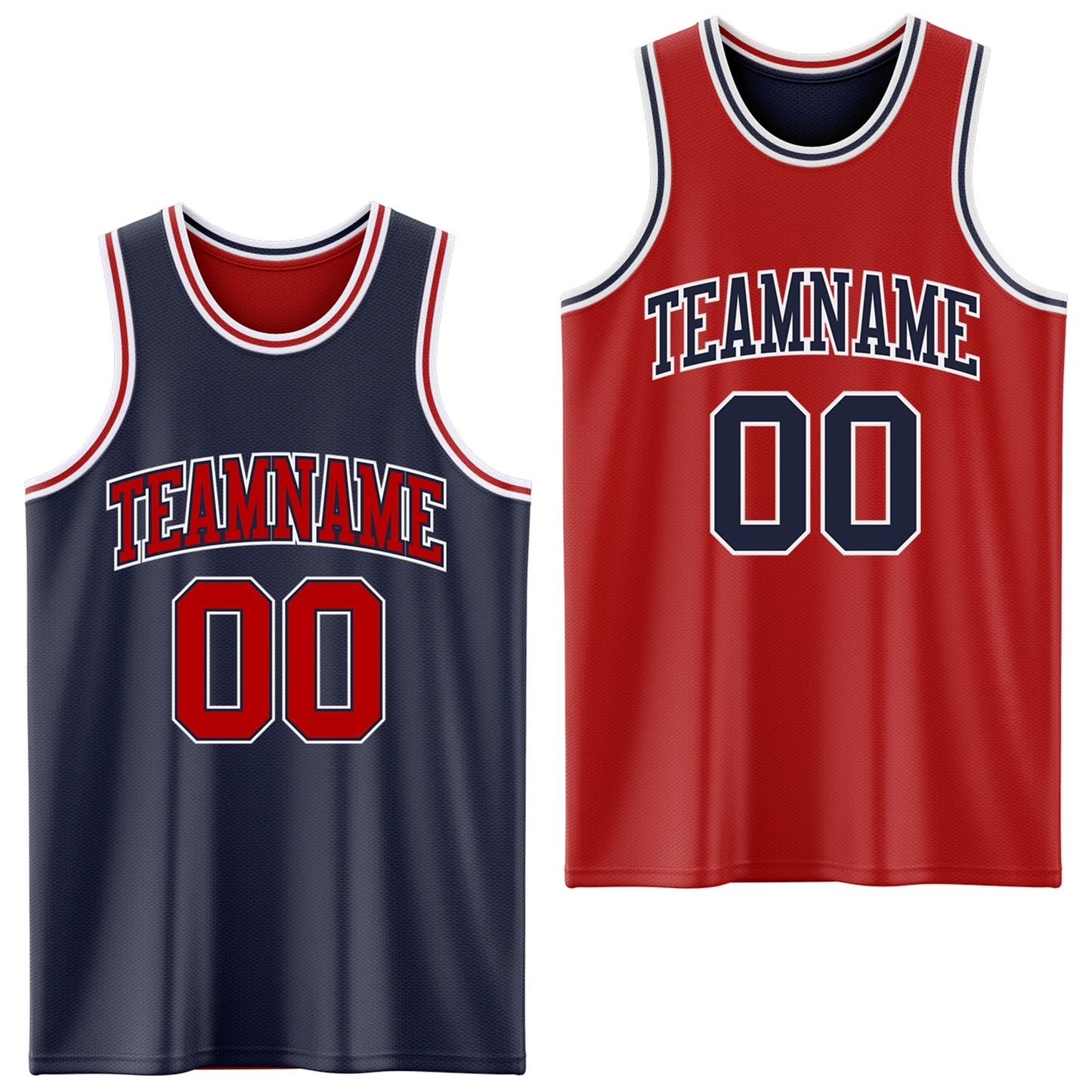 Custom Navy Red-White Reversible Double Side Sublimation Basketball Set Jersey
