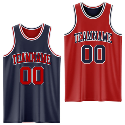 Custom Navy Red-White Reversible Double Side Sublimation Basketball Set Jersey