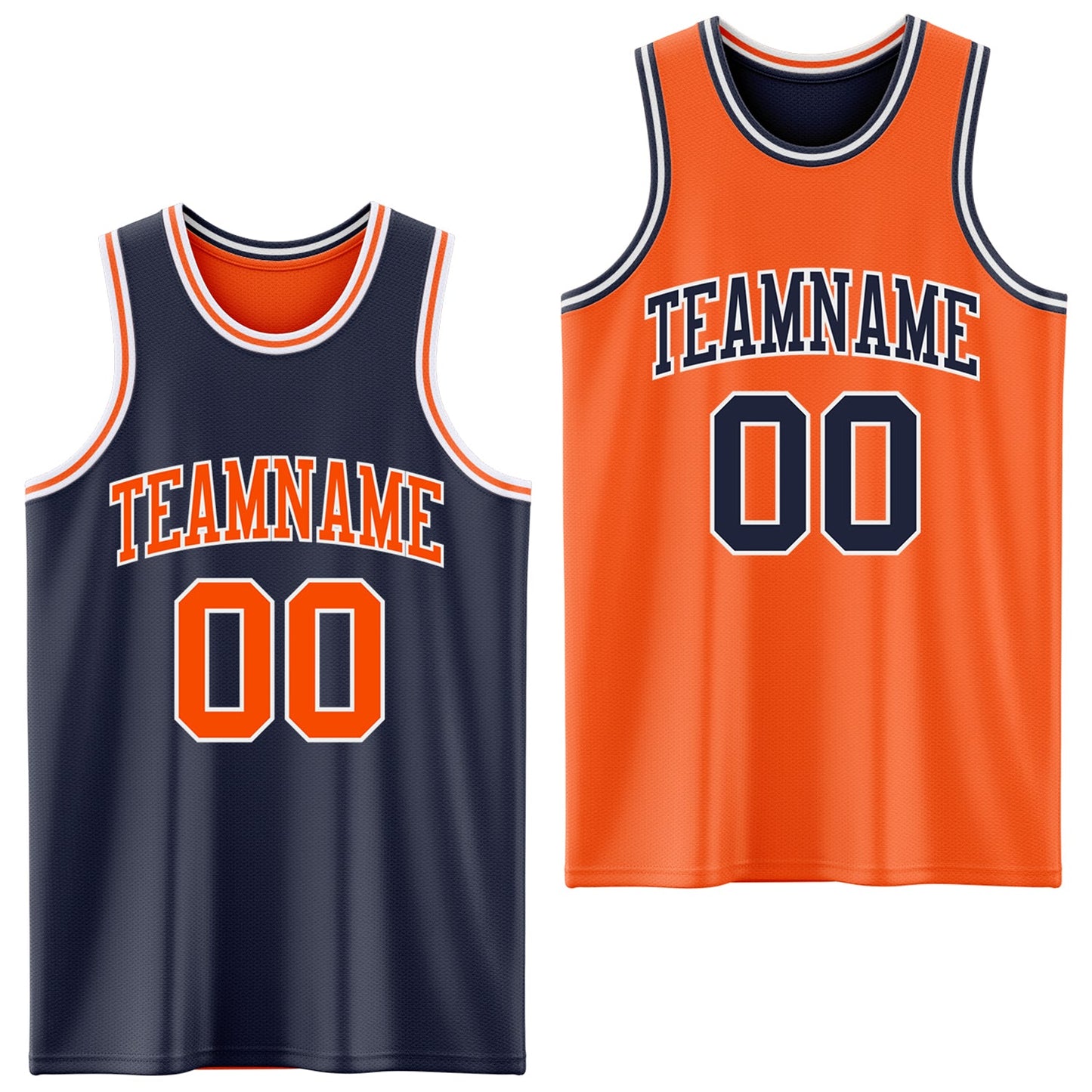 Custom Navy Orange-White Reversible Double Side Sublimation Basketball Set Jersey
