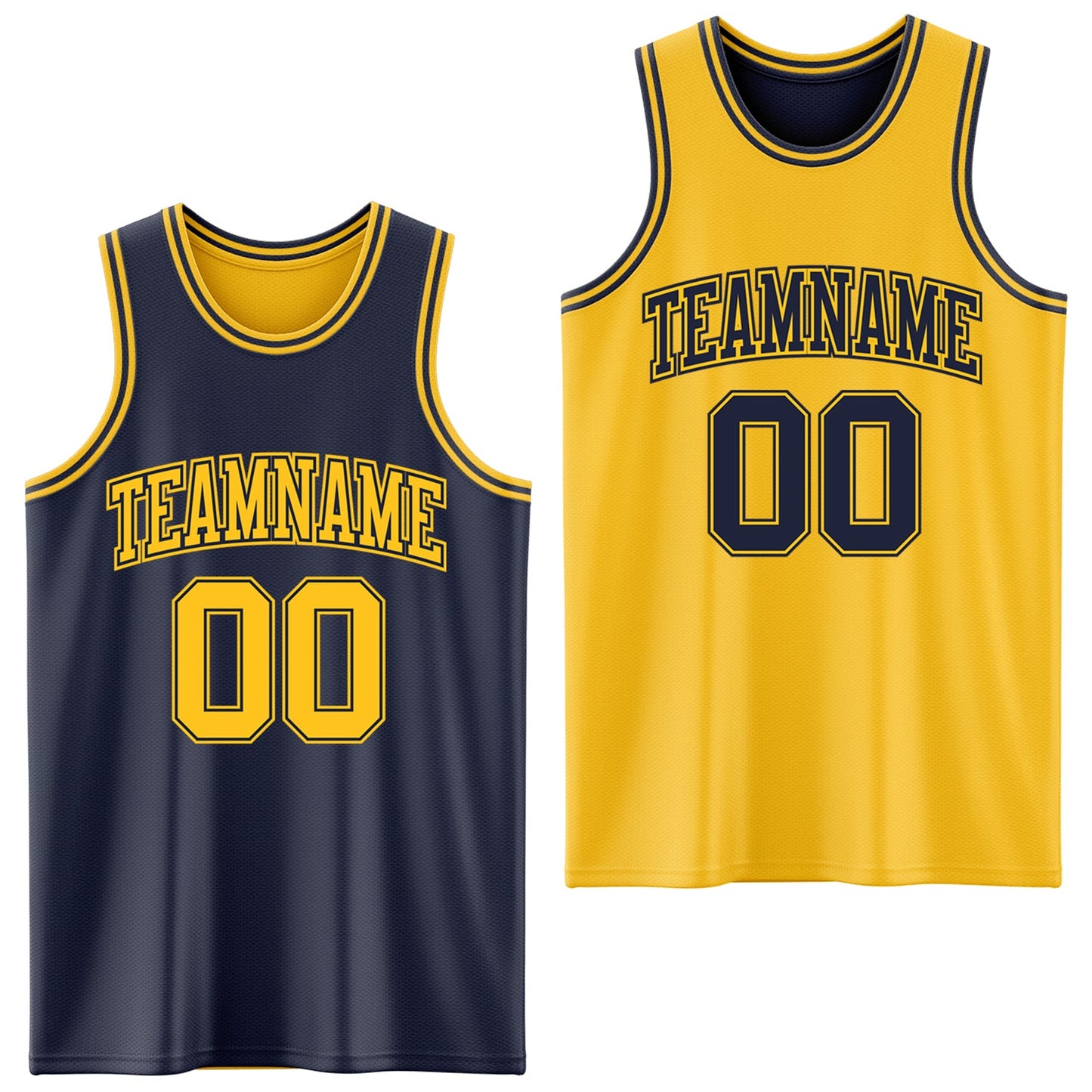 Custom Navy Gold Reversible Double Side Sublimation Basketball Set Jersey