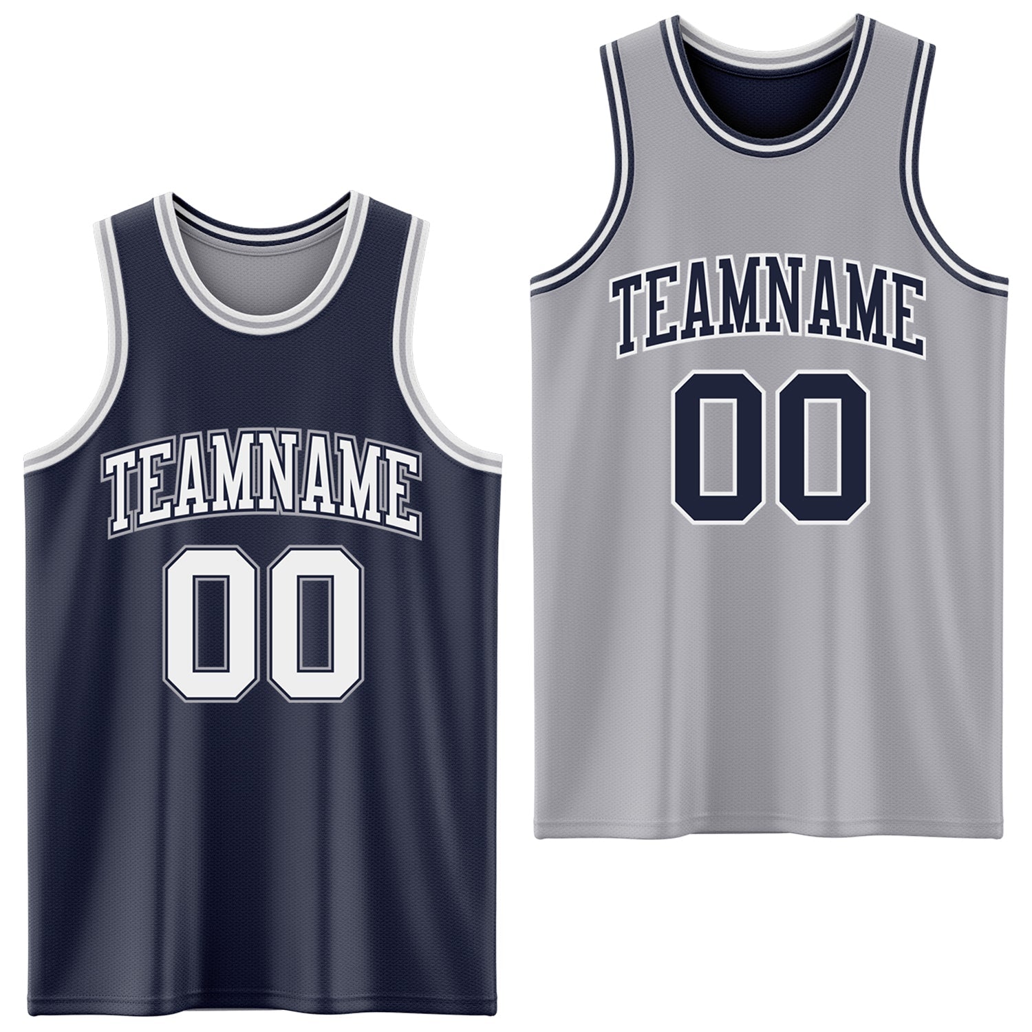 Custom Navy White-Gray Reversible Double Side Sublimation Basketball Set Jersey