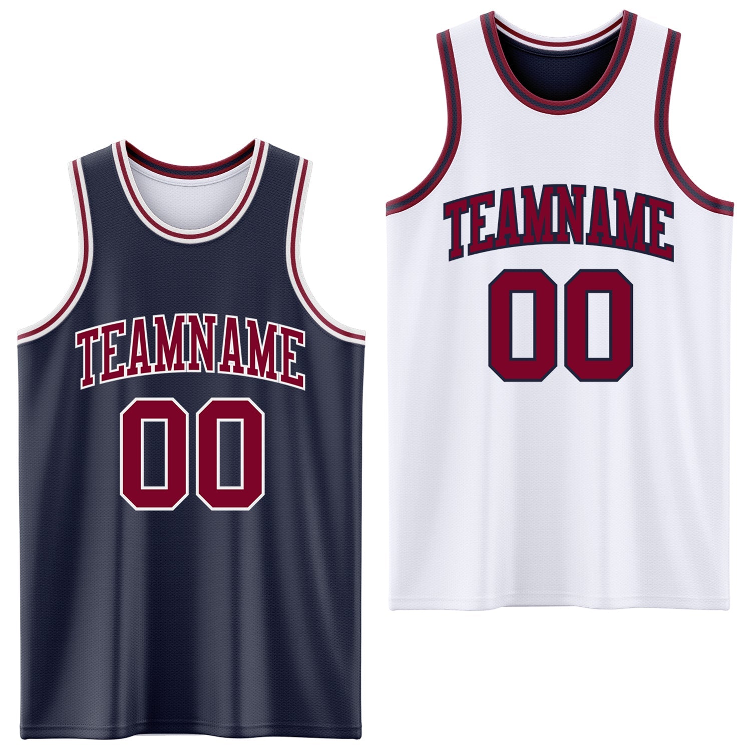 Custom Navy Maroon-White Reversible Double Side Sublimation Basketball Set Jersey