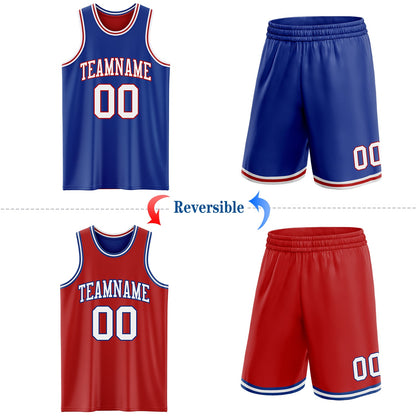 Custom Royal White-Red Reversible Double Side Sublimation Basketball Set Jersey