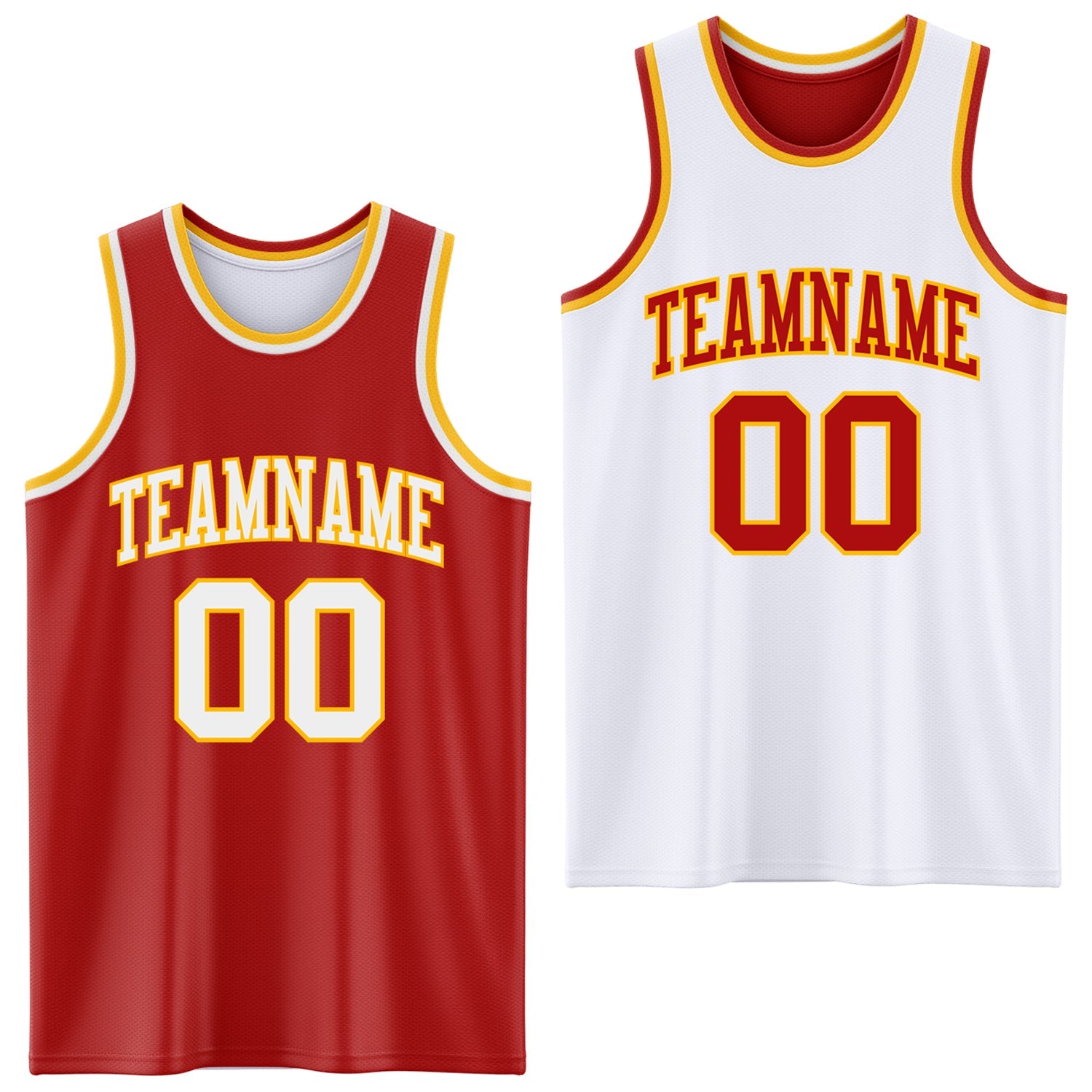 Custom Red White-Gold Reversible Double Side Sublimation Basketball Set Jersey