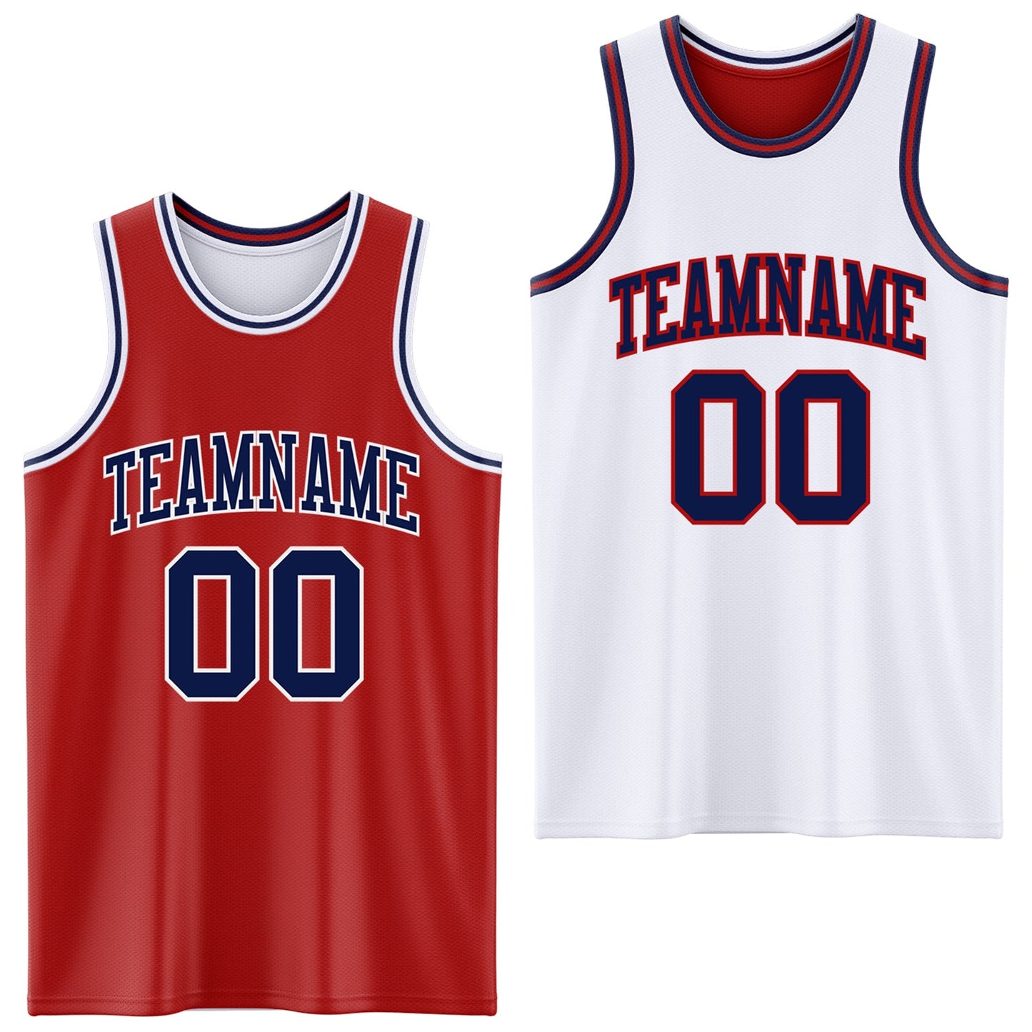 Custom Red Navy-White Reversible Double Side Sublimation Basketball Set Jersey