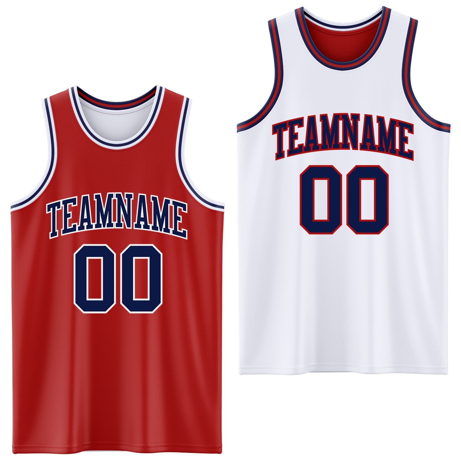 Custom Red Navy-White Reversible Double Side Sublimation Basketball Set Jersey