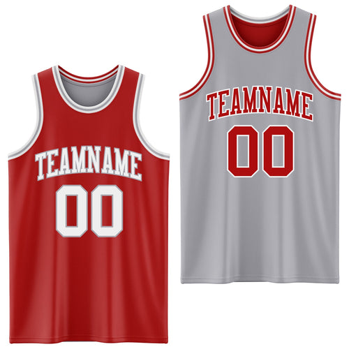 Custom Red White-Gray Reversible Double Side Sublimation Basketball Set Jersey