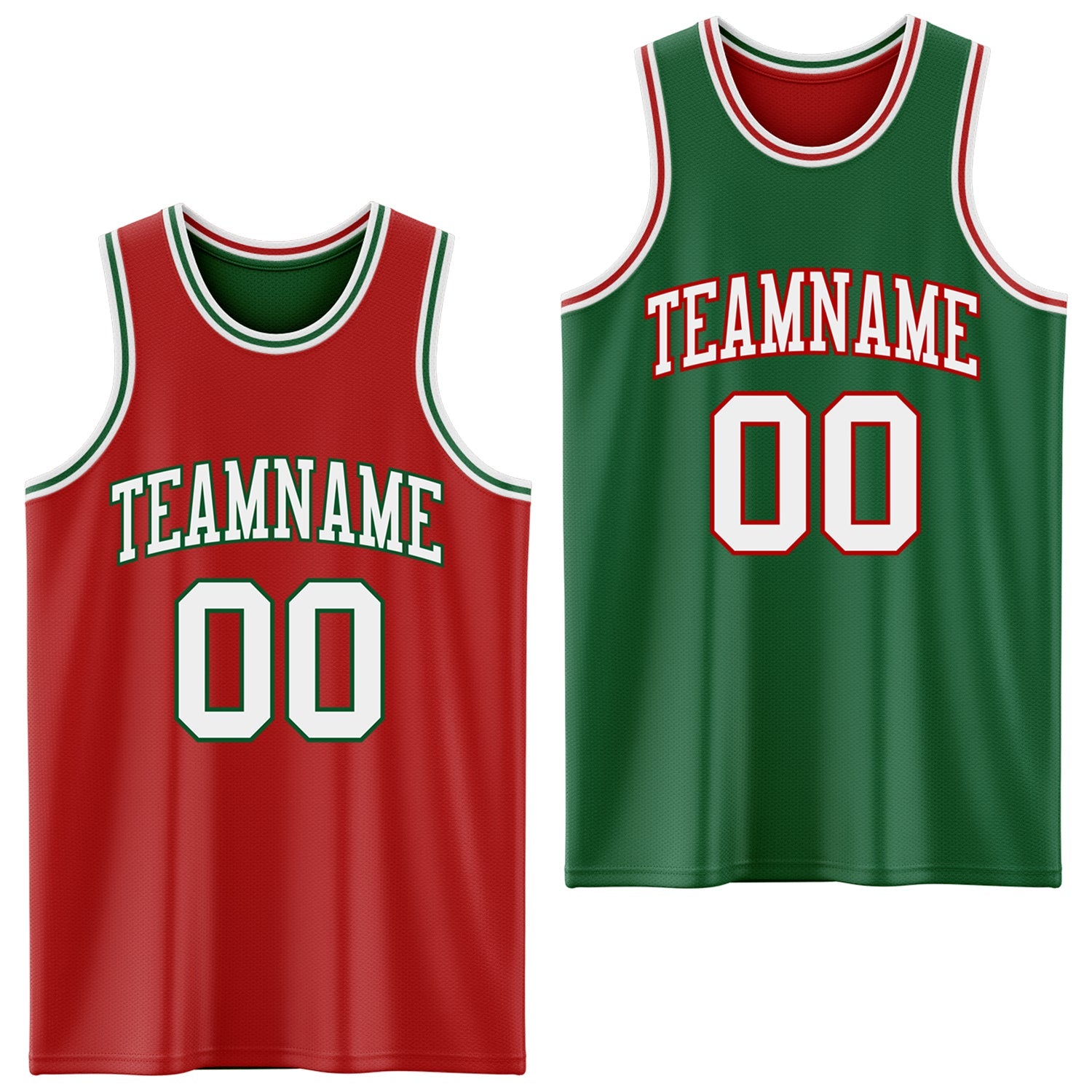 Custom Red White-Kelly Green Reversible Double Side Sublimation Basketball Set Jersey