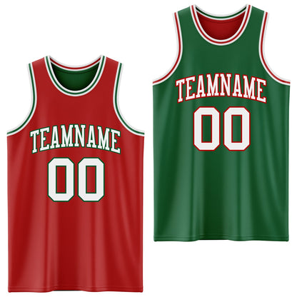 Custom Red White-Kelly Green Reversible Double Side Sublimation Basketball Set Jersey