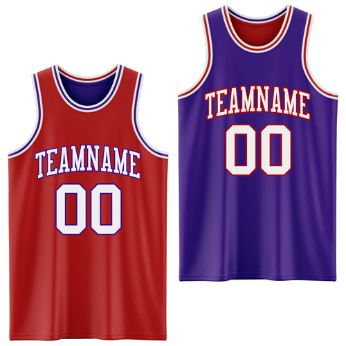 Custom Red White-Purple Reversible Double Side Sublimation Basketball Set Jersey