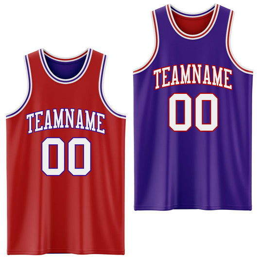 Custom Red White-Purple Reversible Double Side Sublimation Basketball Set Jersey