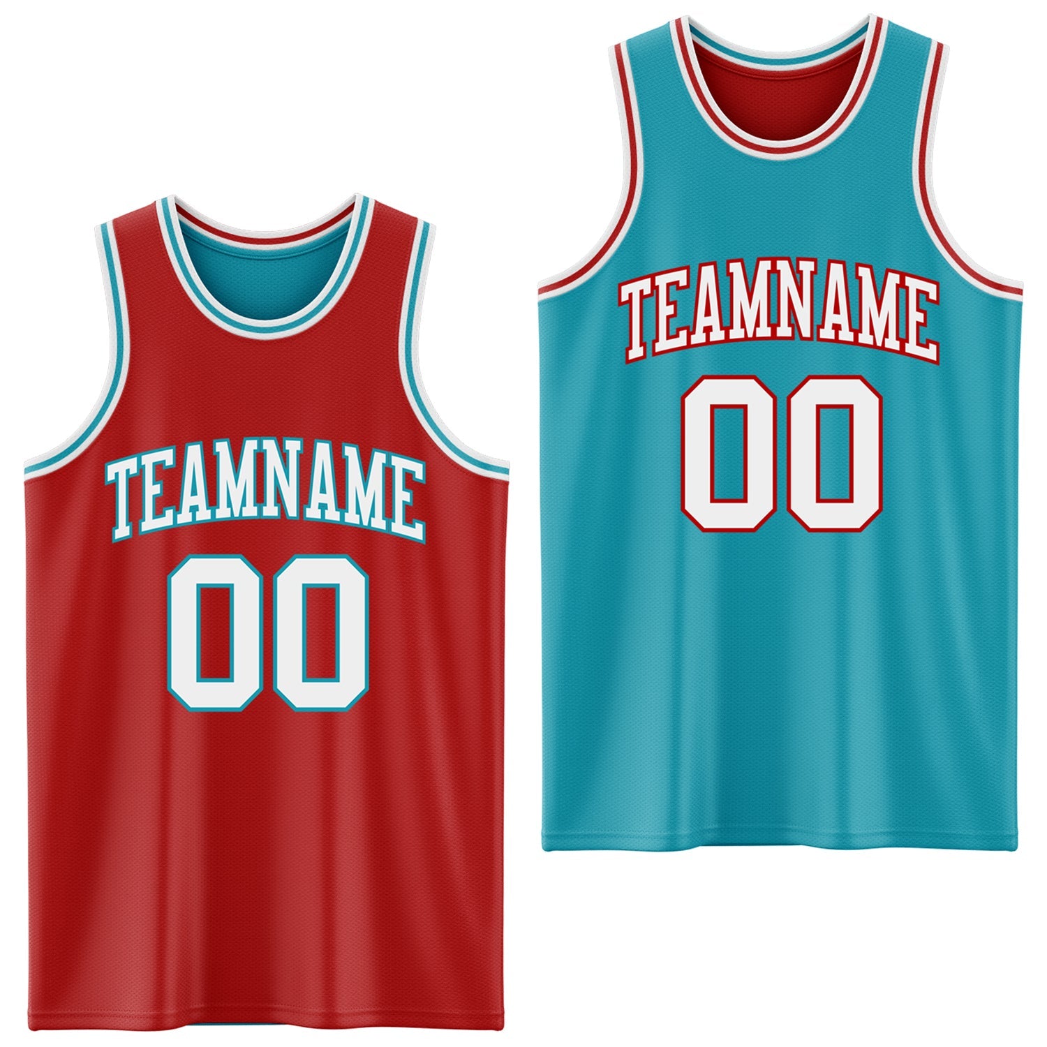 Custom Red White-Teal Reversible Double Side Sublimation Basketball Set Jersey