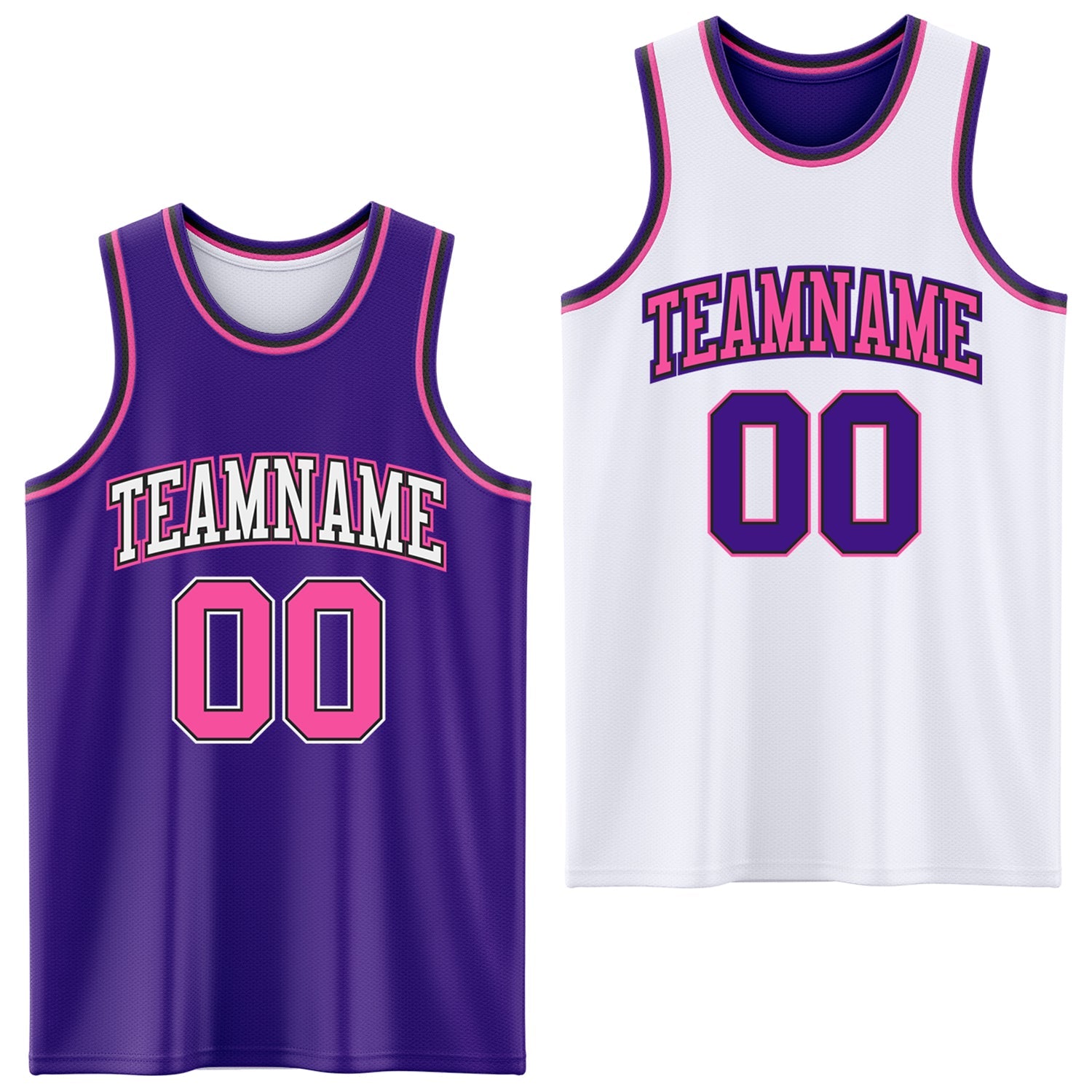 Custom Purple Pink Black-White Reversible Double Side Sublimation Basketball Set Jersey