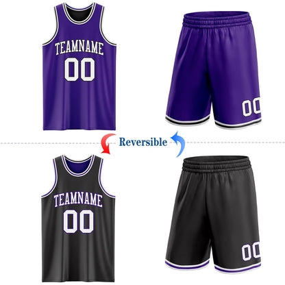 Custom Purple White-Black Reversible Double Side Sublimation Basketball Set Jersey