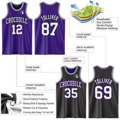 Custom Purple White-Black Reversible Double Side Sublimation Basketball Set Jersey
