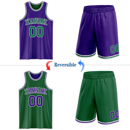 Custom Purple Kelly Green-White Reversible Double Side Sublimation Basketball Set Jersey