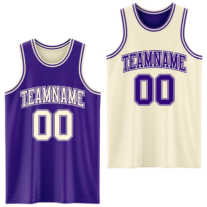 Custom Reversible Purple Cream Double Side Sublimation Basketball Set Jersey