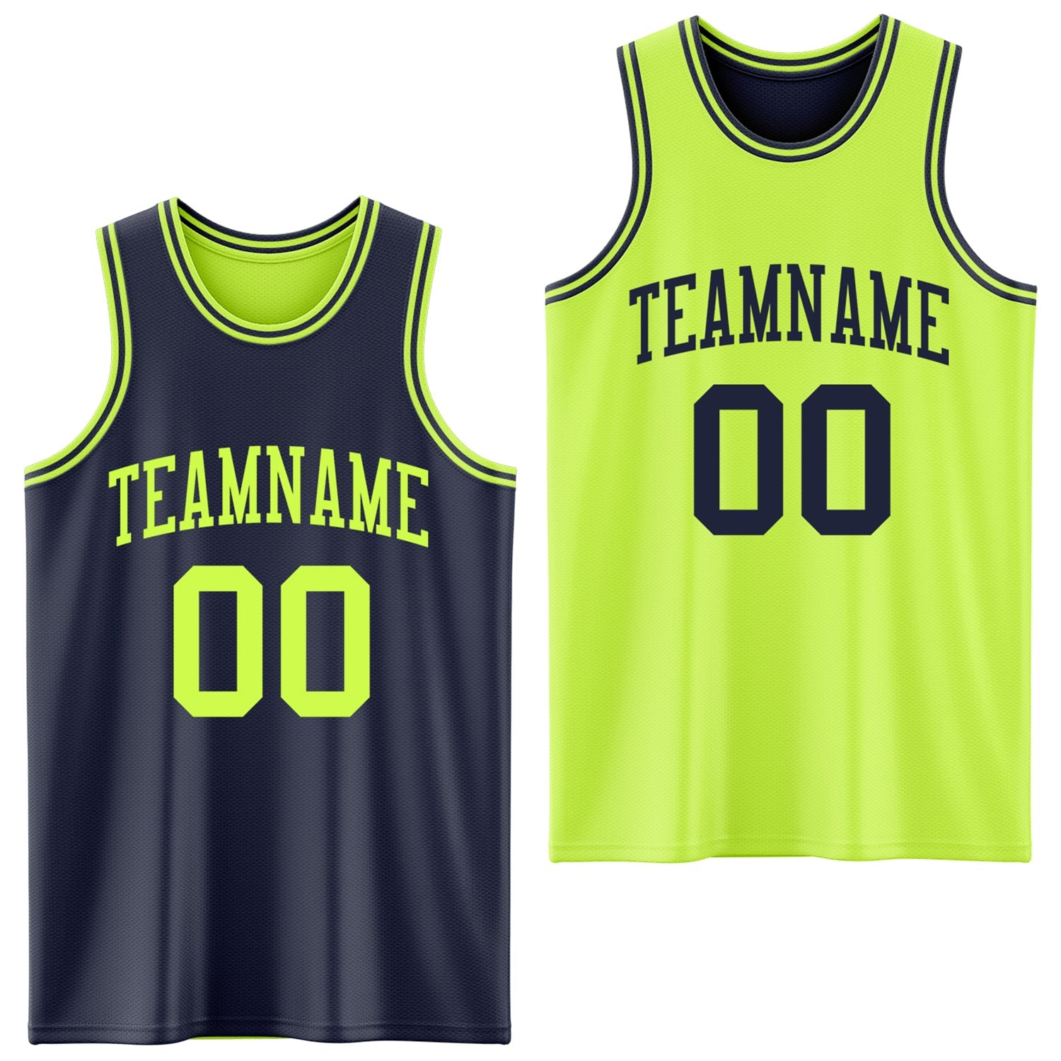 Custom Reversible Navy Neon Green Double Side Sublimation Basketball Set Jersey