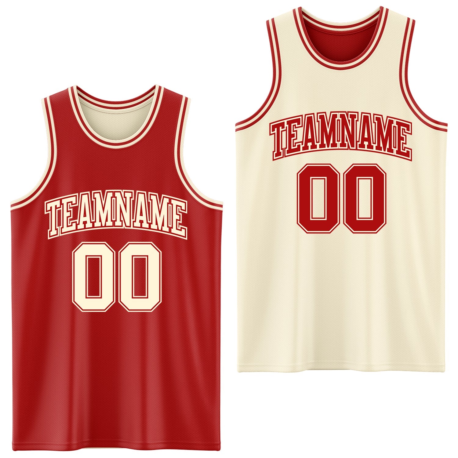 Custom Reversible Red Cream Double Side Sublimation Basketball Set Jersey