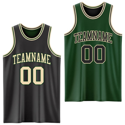 Custom Reversible Black Cream-Green Double Side Sublimation Basketball Set Jersey