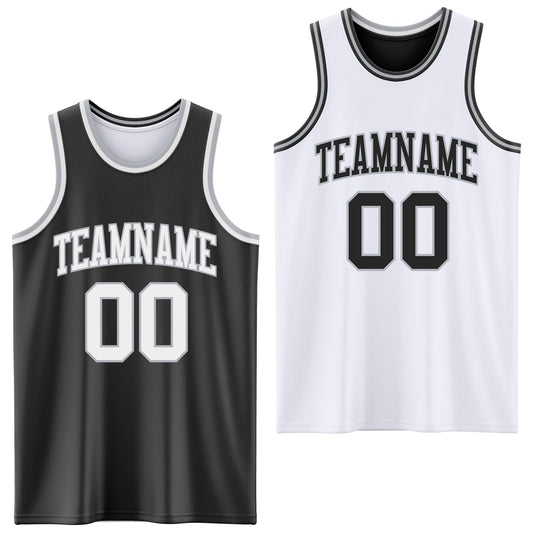 Custom Reversible Black White-Gray Double Side Sublimation Basketball Set Jersey