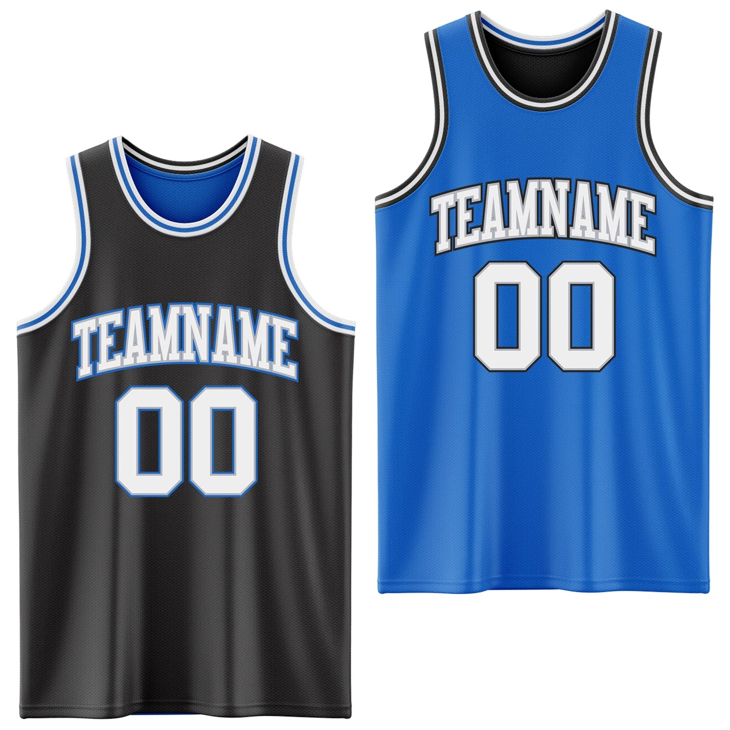 Custom Reversible Black Gray-Blue Double Side Sublimation Basketball Set Jersey