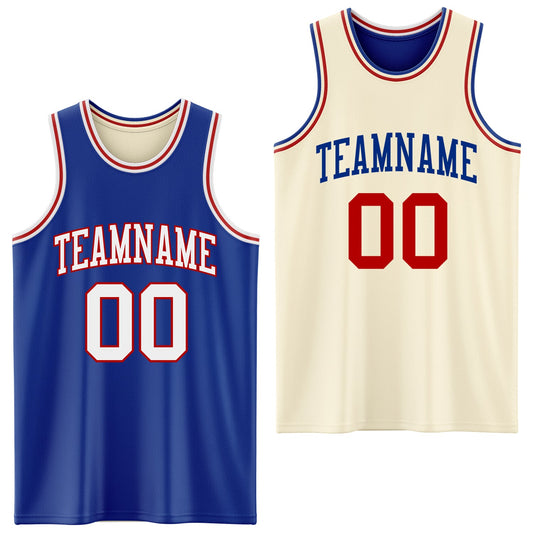Custom Reversible Royal White-Red Double Side Sublimation Basketball Set Jersey