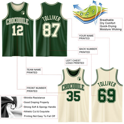 Custom Reversible Green Cream Double Side Sublimation Basketball Set Jersey