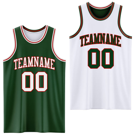 Custom Reversible Green White-Red Double Side Sublimation Basketball Set Jersey