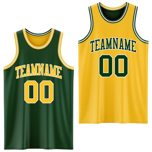 Custom Reversible Green Gold-White Double Side Sublimation Basketball Set Jersey