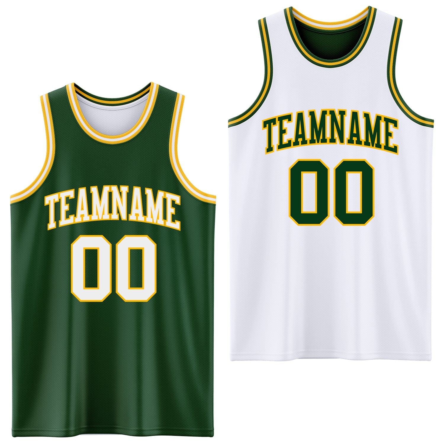 Custom Reversible Green White-Gold Double Side Sublimation Basketball Set Jersey