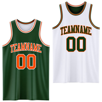 Custom Reversible Green Orange-White Double Side Sublimation Basketball Set Jersey