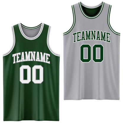 Custom Reversible Green White-Gray Double Side Sublimation Basketball Set Jersey