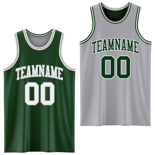 Custom Reversible Green White-Gray Double Side Sublimation Basketball Set Jersey